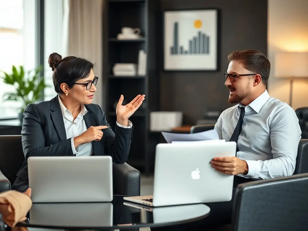 A professional consultant working with a client, discussing business strategies and solutions.